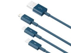 BASEUS baseus kabel 3w1 superior series, usb do micro usb / usb-c / lightning, 3.5a, 1.2m (camltys-03) niebieski