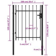 Vidaxl Enojna vrata za ograjo koničasta jeklo 1x1,2 m črna
