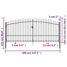 Vidaxl Dvojna vrata za ograjo koničasta 400x225 cm
