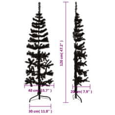 Vidaxl Ozka umetna polovična novoletna jelka s stojalom črna 120 cm