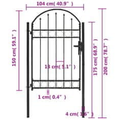 Vidaxl Vrata za ograjo zaobljena jeklo 100x150 cm črna
