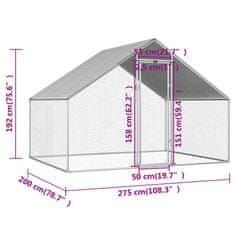 Vidaxl Zunanji kokošnjak 2,75x2x1,92 m pocinkano jeklo