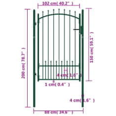 Vidaxl Vrata za ograjo s konicami jeklo 100x150 cm zelena