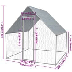 Vidaxl Zunanji kokošnjak iz pocinkanega jekla 2x2x1,92 m
