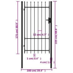 Vidaxl Enojna vrata za ograjo koničasta jeklo 1x1,75 m črna