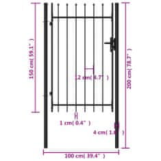 Vidaxl Enojna vrata za ograjo koničasta jeklo 1x1,5 m črna