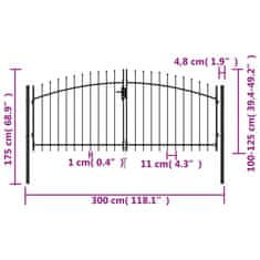 Vidaxl Dvojna vrata za ograjo koničasta jeklo 3x1,25 m črna