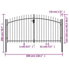 Vidaxl Dvojna vrata za ograjo koničasta jeklo 3x1,5 m črna