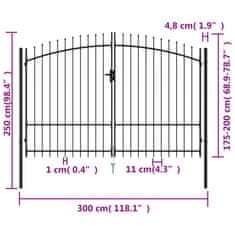 Vidaxl Dvojna vrata za ograjo koničasta jeklo 3x2 m črna