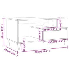 Vidaxl Klubska mizica siva sonoma 90x49x45 cm inženirski les