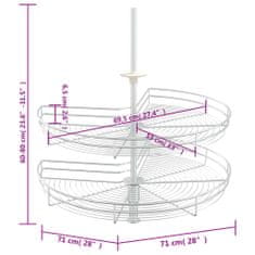 Vidaxl Kuhinjska košara 2-nadstropna srebrna vrtljiva 71x71x80 cm