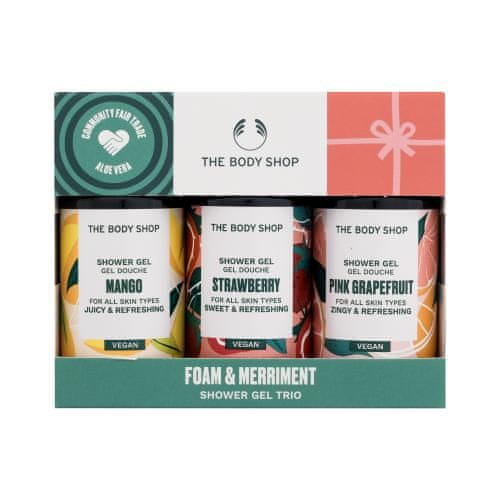 The Body Shop Foam & Merriment Shower Gel Trio Set gel za prhanje Mango 60 ml + gel za prhanje Strawberry 60 ml + gel za prhanje Pink Grapefruit 60 ml za ženske