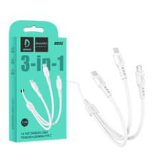 Nemo Kabel 3v1 1m USB - Micro USB + Lightning + USB-C Denmen D05E bela