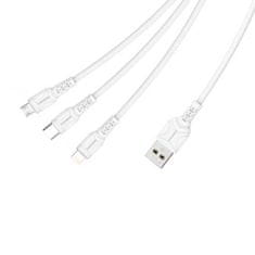 Nemo Kabel 3v1 1m USB - Micro USB + Lightning + USB-C Denmen D05E bela