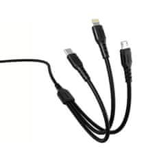 Nemo Kabel 3v1 1m USB - Micro USB + Lightning + USB-C Denmen D05E črn