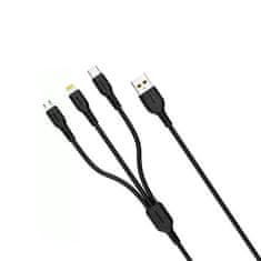 Nemo Kabel 3v1 1m USB - Micro USB + Lightning + USB-C Denmen D05E črn