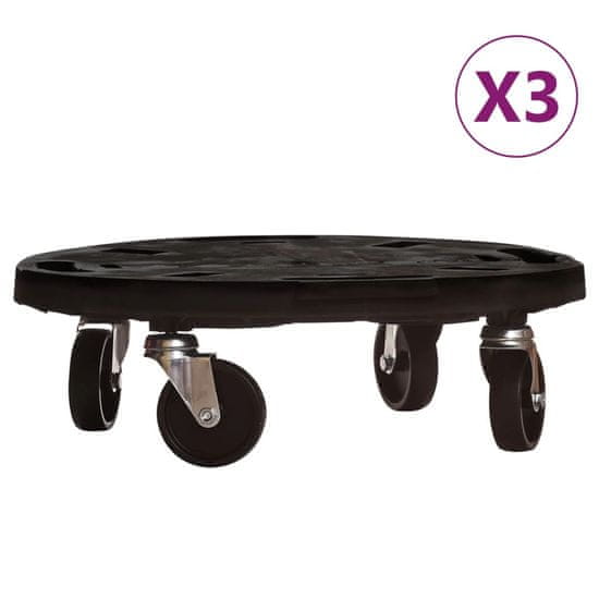 Vidaxl Vozički za rastline s kolesi 3 kosi premer 40 cm črni 275 kg