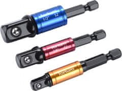 Fortum Adapterji v vrtalnik z vrtljivim ročajem 3ks, 1/4"-3/8"-1/2", S2