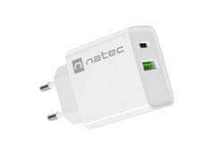 Natec Univerzalni polnilec RIBERA 20W 1X USB-A + 1X USB-C, bel