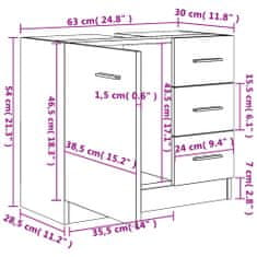 Vidaxl Omarica za umivalnik visok sijaj bela 63x30x54 cm iverna plošča