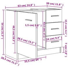 Vidaxl Omarica za umivalnik črna 63x30x54 cm iverna plošča