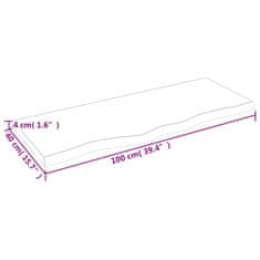 Vidaxl Stenska polica temno rjava 100x40x(2-4) cm trdna hrastovina