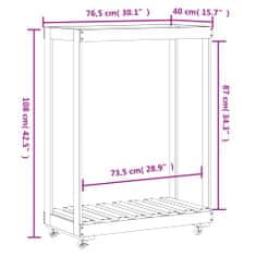 Greatstore Držalo za polena s kolesi 76,5x40x108 cm trdna borovina