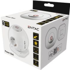 ENTAC Power Ball podaljšek, 1,5m, 3 vtičnice in 2xUSB-A s stikalom