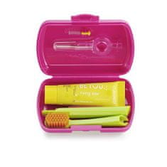 Curaprox Travel Set Red Set zložljiva zobna ščetka CS 5460 Ultra Soft 1 kos + zobna pasta Be You Rising Star Grapefruit & Bergamot 10 ml + medzobna ščetka 2 kos + držalo za medzobno ščetko 1 kos