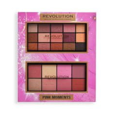 Makeup Revolution Pink Moments Face & Eye Gift Set Set paletka rdečil in osvetljevalcev Blush Palette 16 g Lover + paletka senčil za oči Reloaded Eyeshadows Palette 16,5 g Romance