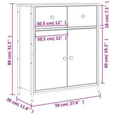 Vidaxl Komoda siva sonoma 70x30x80 cm inženirski les