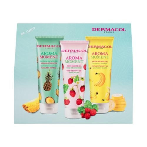 Dermacol Aroma Moment Be Juicy Set gel za prhanje Hawaiian Pineapple 250 ml + gel za prhanje Wild Strawberries 250 ml + gel za prhanje Bahamas Banana 250 ml unisex