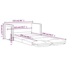 Vidaxl Talni raztegljiv kavč 2 v 1 svetlo siv 122x204x55 cm žamet