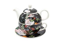 Porcelanski čajnik 450ml + vrč 350ml FLOWER črn