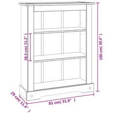 Vidaxl Knjižna omara 3-nadstropna borovina Corona Range 81x29x100 cm