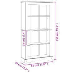 Vidaxl Knjižna omara 4-nadstropna borovina Corona Range 81x29x150cm