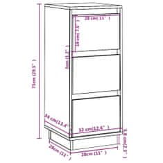 Vidaxl Komoda bela 32x34x75 cm trdna borovina