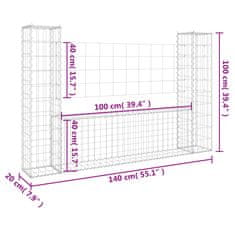 Vidaxl Gabion košara U-oblike z 2 stebroma železo 140x20x100 cm