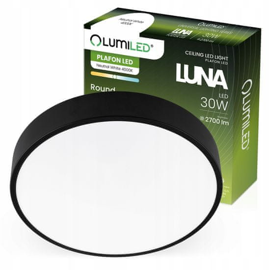 LUMILED Stropna svetilka LED plafon LUNA 30W 4000K okrogla črna 30cm