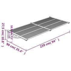 Vidaxl Nadstrešek za vrata siv in prozoren 239x90 cm polikarbonat