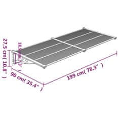 Vidaxl Nadstrešek za vrata črn in prozoren 199x90 cm polikarbonat