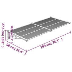 Vidaxl Nadstrešek za vrata siv in prozoren 199x90 cm polikarbonat