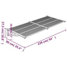 Vidaxl Nadstrešek za vrata črn in prozoren 239x90 cm polikarbonat