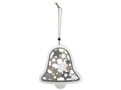 Leseni obešalnik 160x170mm zvonec z zvezdami, naravni z bleščicami, bel
