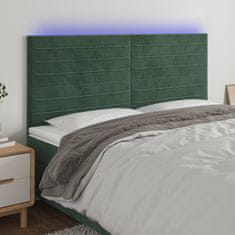 shumee vidaXL LED posteljno vzglavje temno zeleno 160x5x118/128 cm žamet