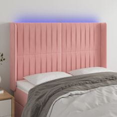 shumee LED posteljno vzglavje roza 147x16x118/128 cm žamet