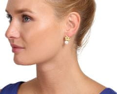JwL Luxury Pearls Čudoviti pozlačeni uhani s pravimi biseri in cirkoni JL0827