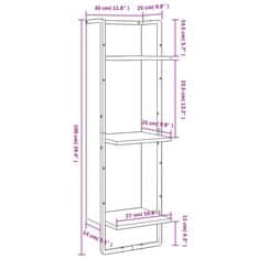 Vidaxl Stenska polica 3-nadstropna rjavi hrast 30x25x100 cm inž. les