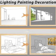 Dollcini USB LED Light Up Wall Art, trije barvno nastavljivi senčniki in okolju prijazen okvir iz masivnega lesa za elegantno dekoracijo doma, karibsko modra