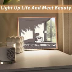 Dollcini Svetloba - USB LED Light Up Wall Art, trije barvno nastavljivi senčniki in okolju prijazen okvir iz masivnega lesa za elegantno dekoracijo doma, bela mešanica